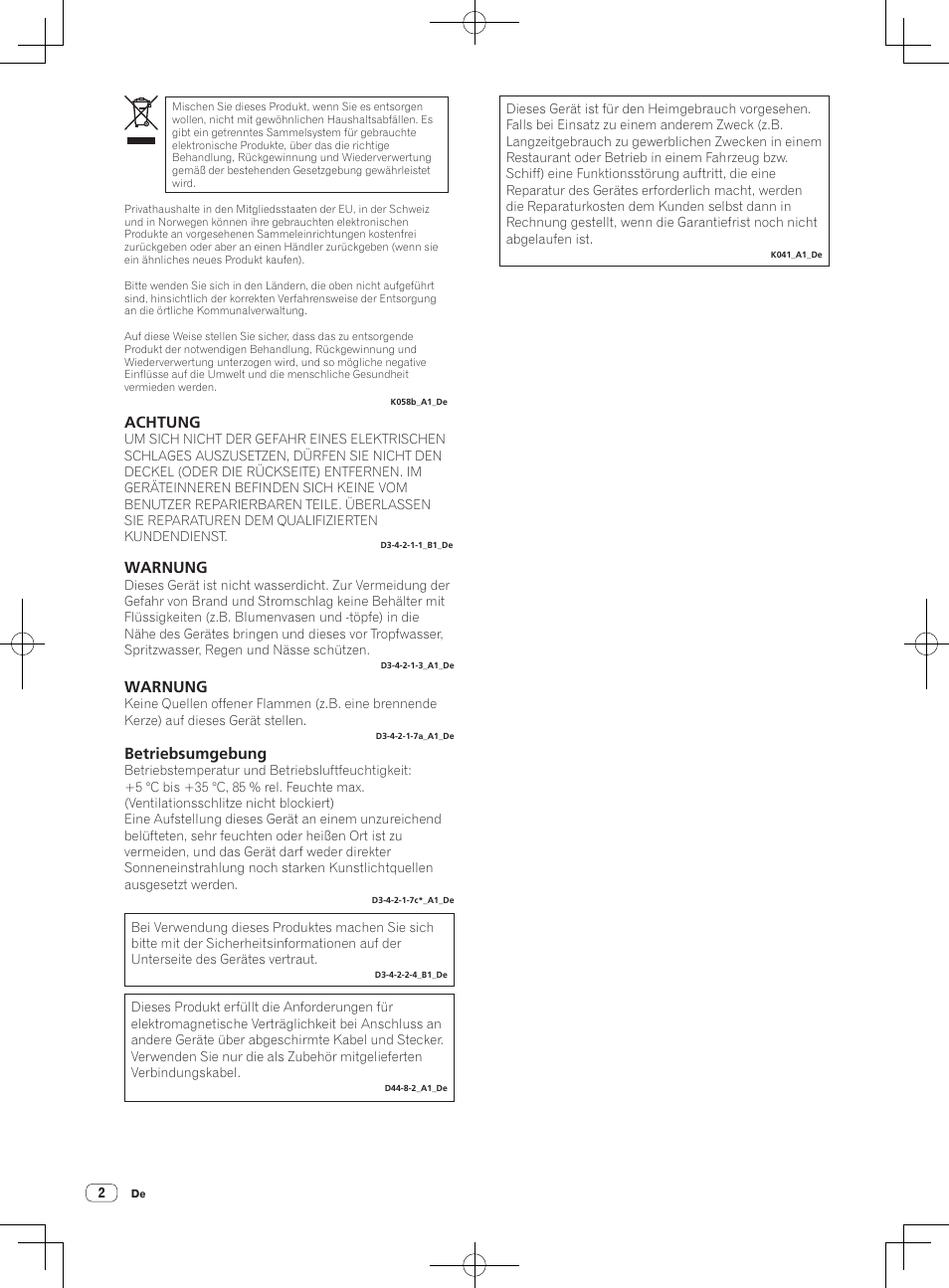 Dj controller, Vor gebrauch lesen (wichtig)/kurzanleitung, Achtung | Warnung, Betriebsumgebung | Pioneer DDJ-SB-S User Manual | Page 30 / 68