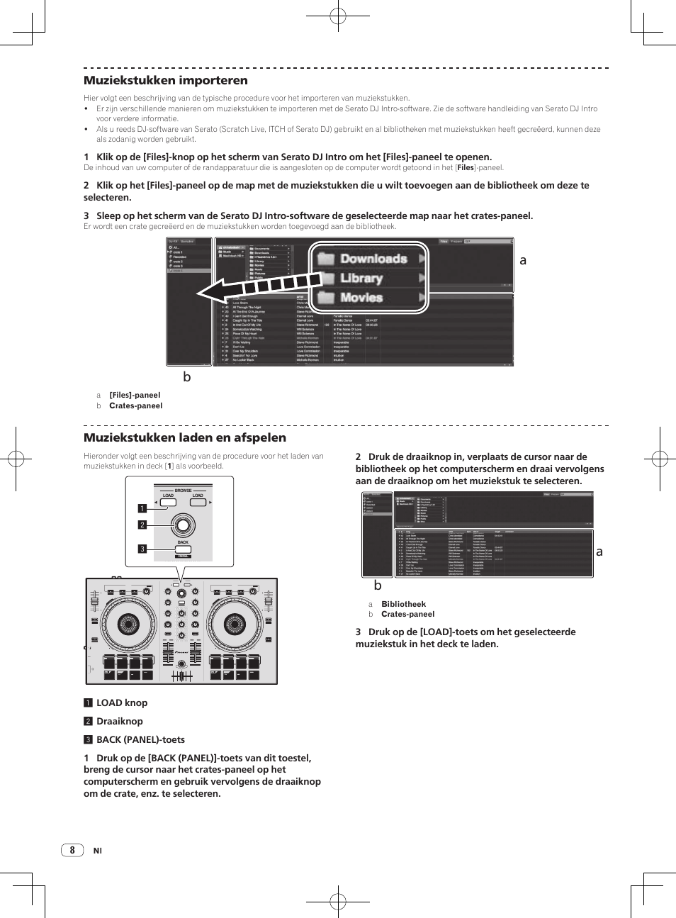 Muziekstukken importeren, Muziekstukken laden en afspelen | Pioneer DDJ-SB-S User Manual | Page 60 / 68