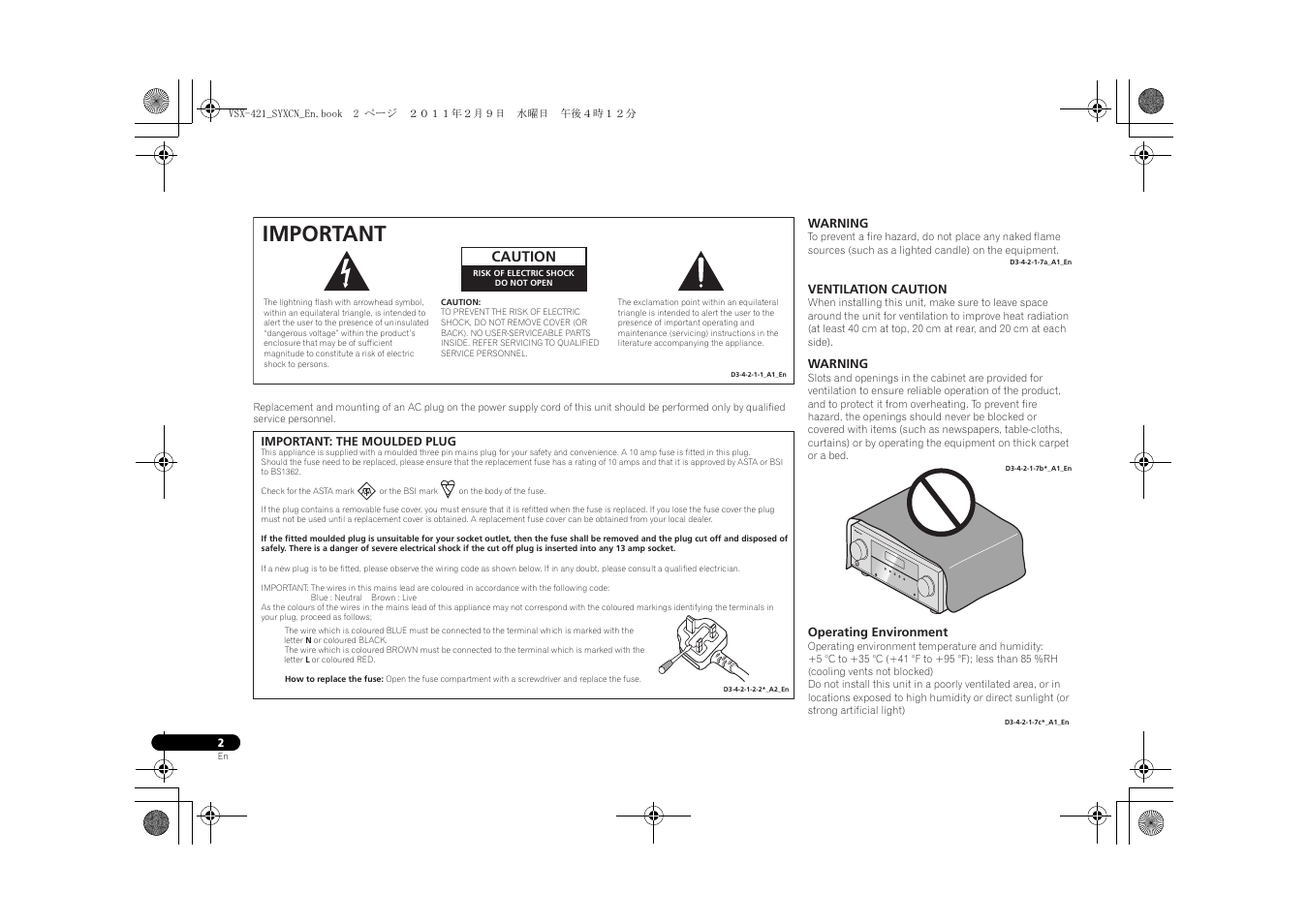 Important | Pioneer VSX-421 User Manual | Page 2 / 34