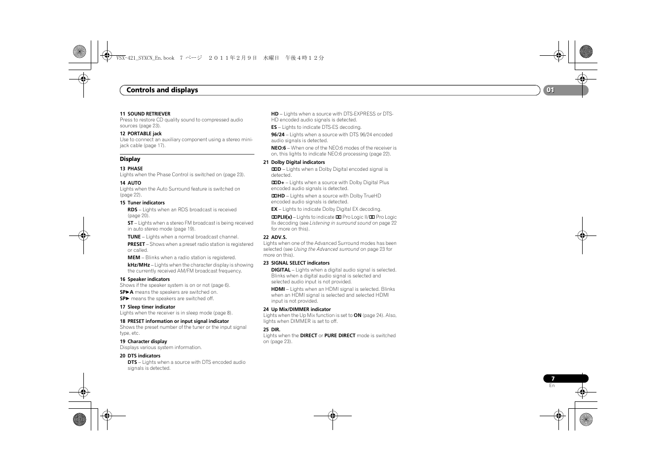 Display | Pioneer VSX-421 User Manual | Page 7 / 34