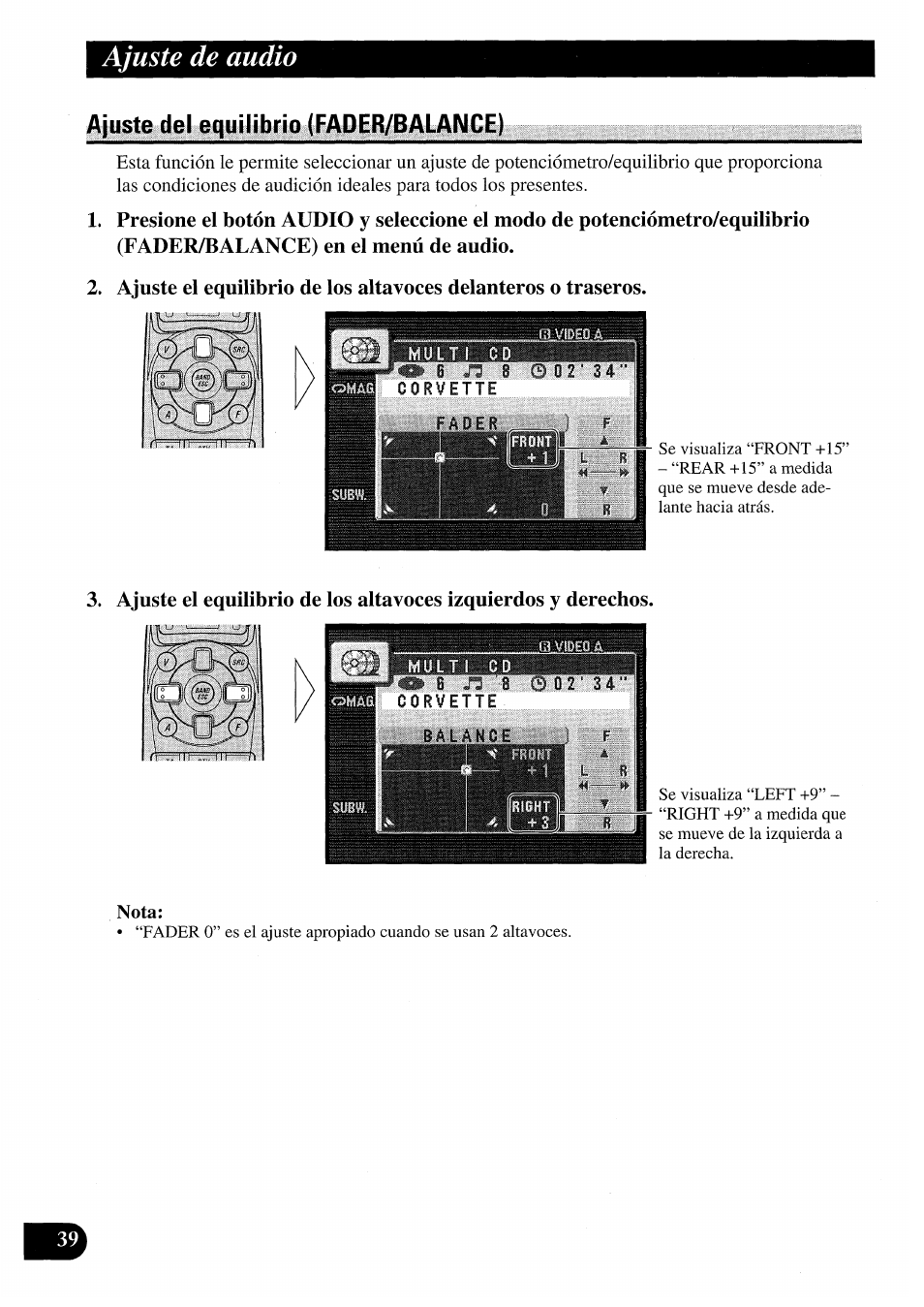 Ajuste del equilibrio (fader/balance), Ajuste de audio | Pioneer AVM-P7000R User Manual | Page 100 / 124