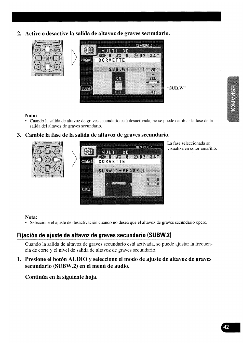 Continúa en la siguiente hoja | Pioneer AVM-P7000R User Manual | Page 103 / 124
