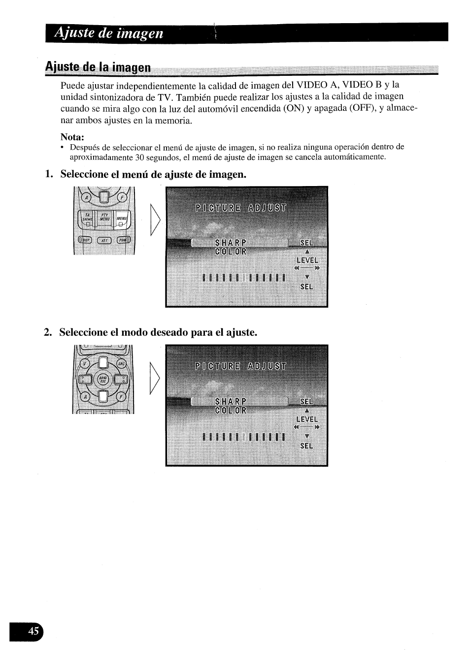 Ajuste de la imagen, Seleccione el menú de ajuste de imagen, Seleccione el modo deseado para el ajuste | Ajuste de imagen | Pioneer AVM-P7000R User Manual | Page 106 / 124