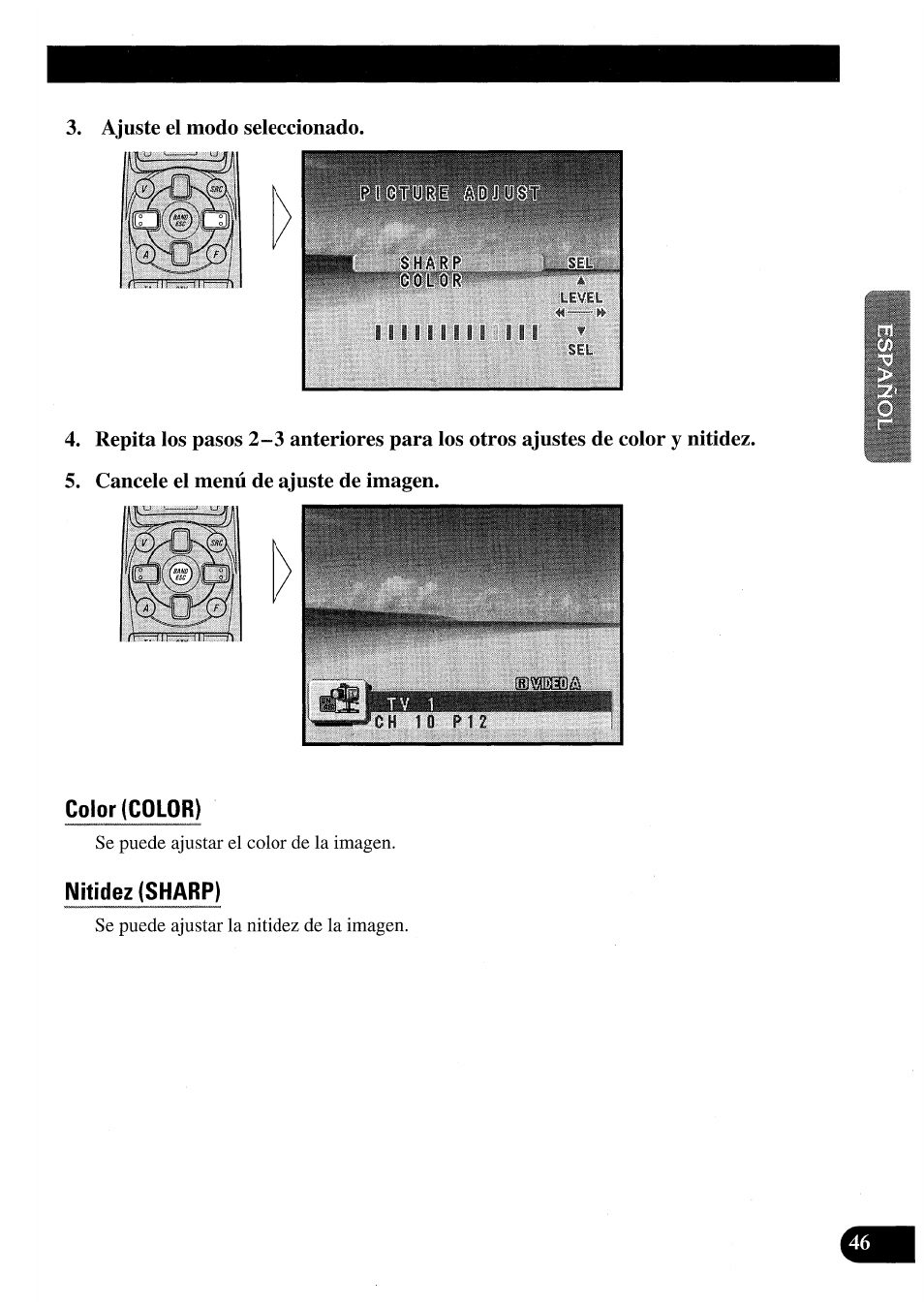 Color (color), Nitidez (sharp) | Pioneer AVM-P7000R User Manual | Page 107 / 124