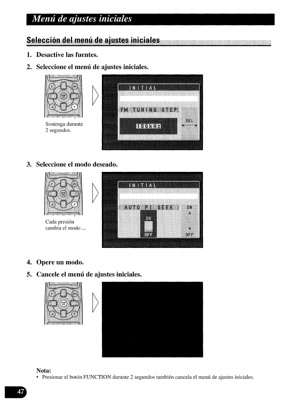 Selección del menú de ajustes iniciales, Menú de ajustes iniciales | Pioneer AVM-P7000R User Manual | Page 108 / 124