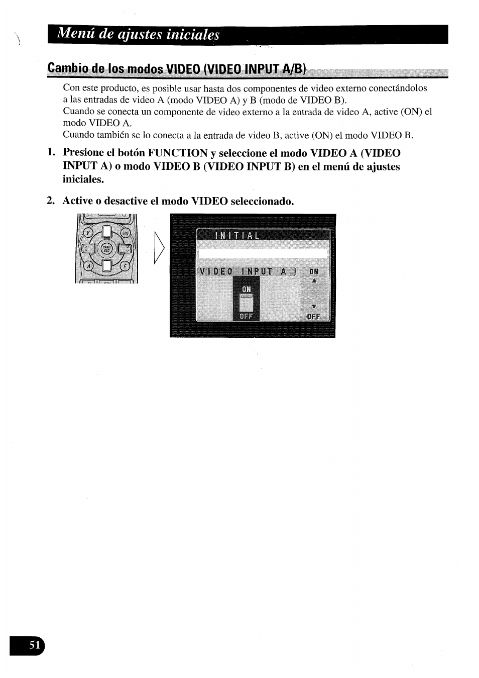 Cambio de los modos video (video input a/b), Active o desactive el modo video seleccionado, Menú de ajustes iniciales | Pioneer AVM-P7000R User Manual | Page 112 / 124