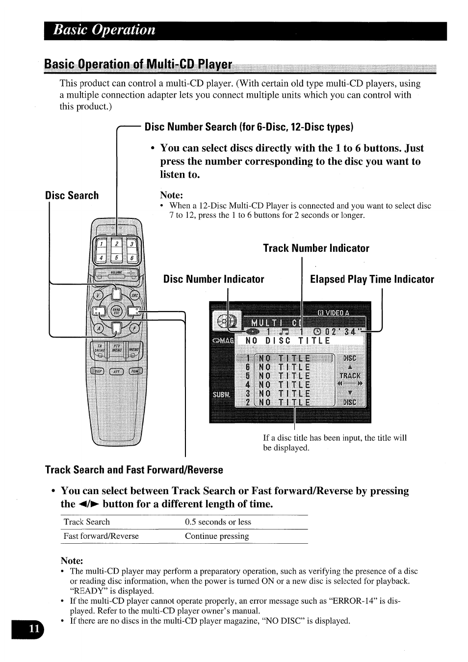Basic operation of multi-cd player, Basic operation | Pioneer AVM-P7000R User Manual | Page 12 / 124