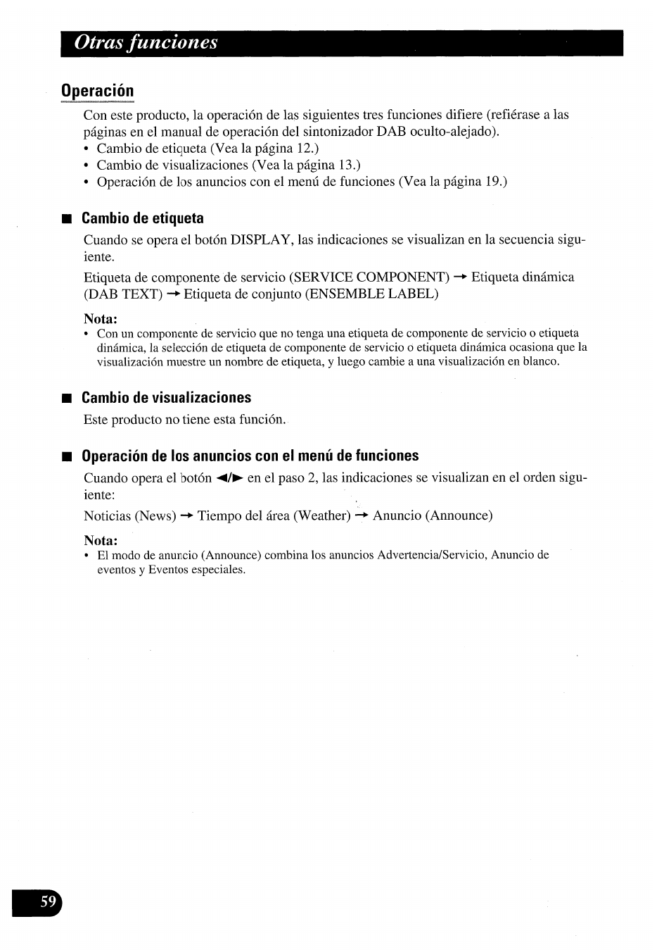 Operación, Otras funciones | Pioneer AVM-P7000R User Manual | Page 120 / 124