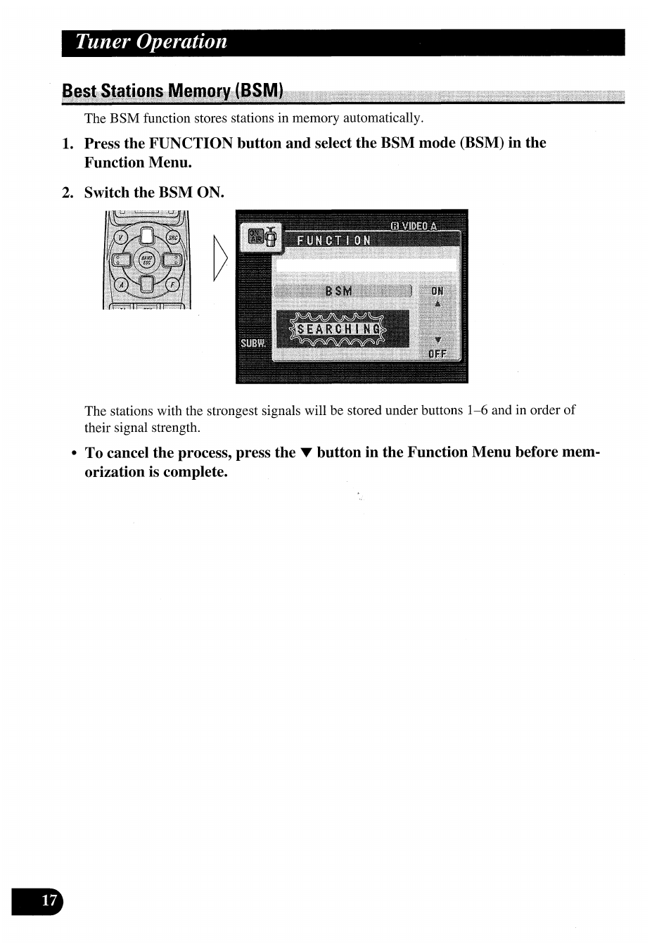 Best stations memory (bsm), Tuner operation | Pioneer AVM-P7000R User Manual | Page 18 / 124