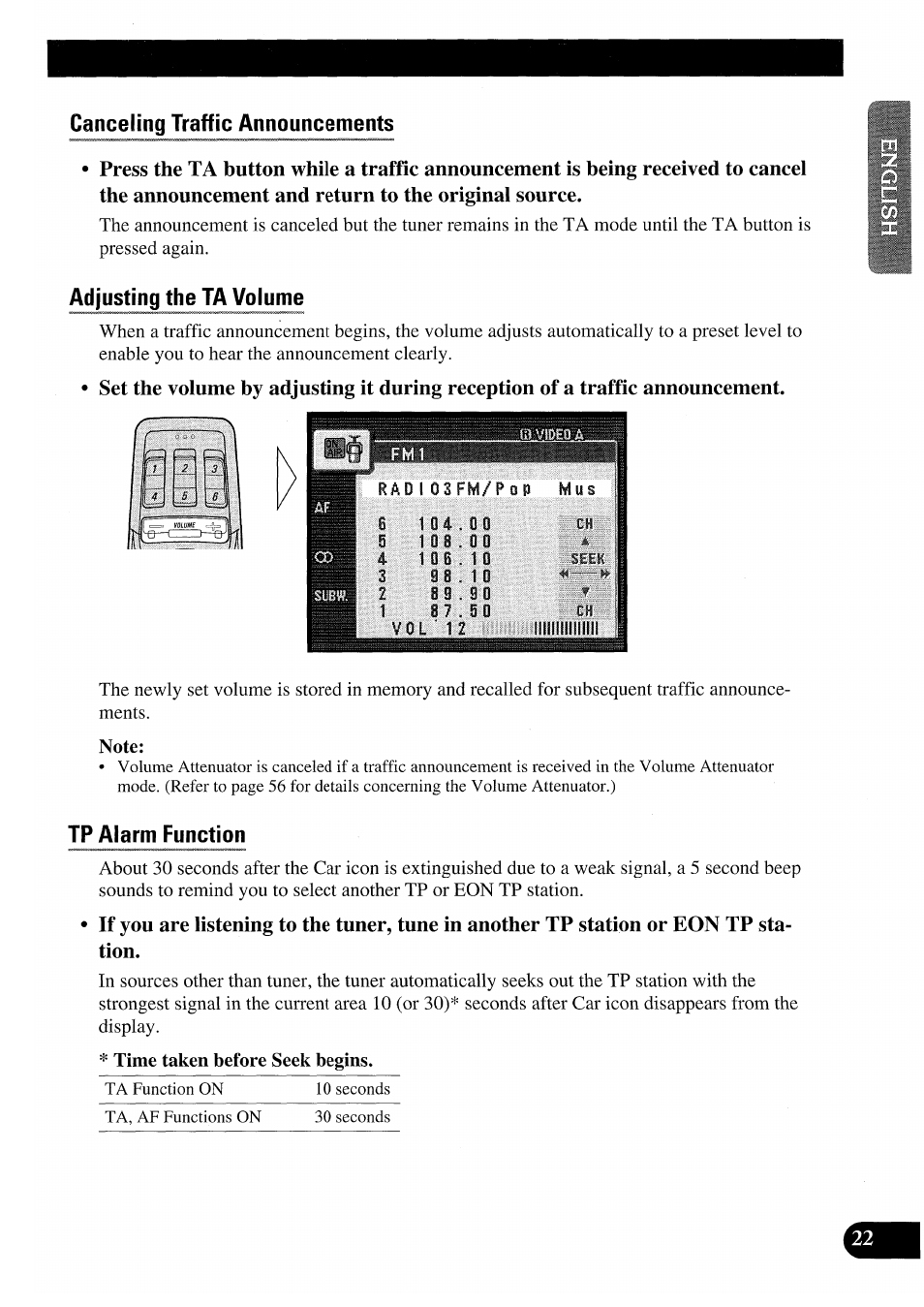 Canceling traffic announcements, Adjusting the ta volume, Tp alarm function | Pioneer AVM-P7000R User Manual | Page 23 / 124