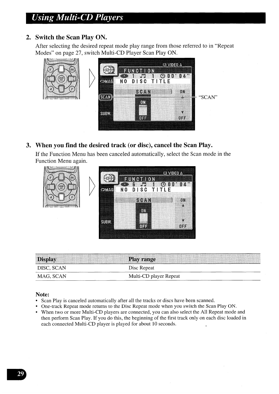 Switch the scan play on, Using multi-cd players | Pioneer AVM-P7000R User Manual | Page 30 / 124