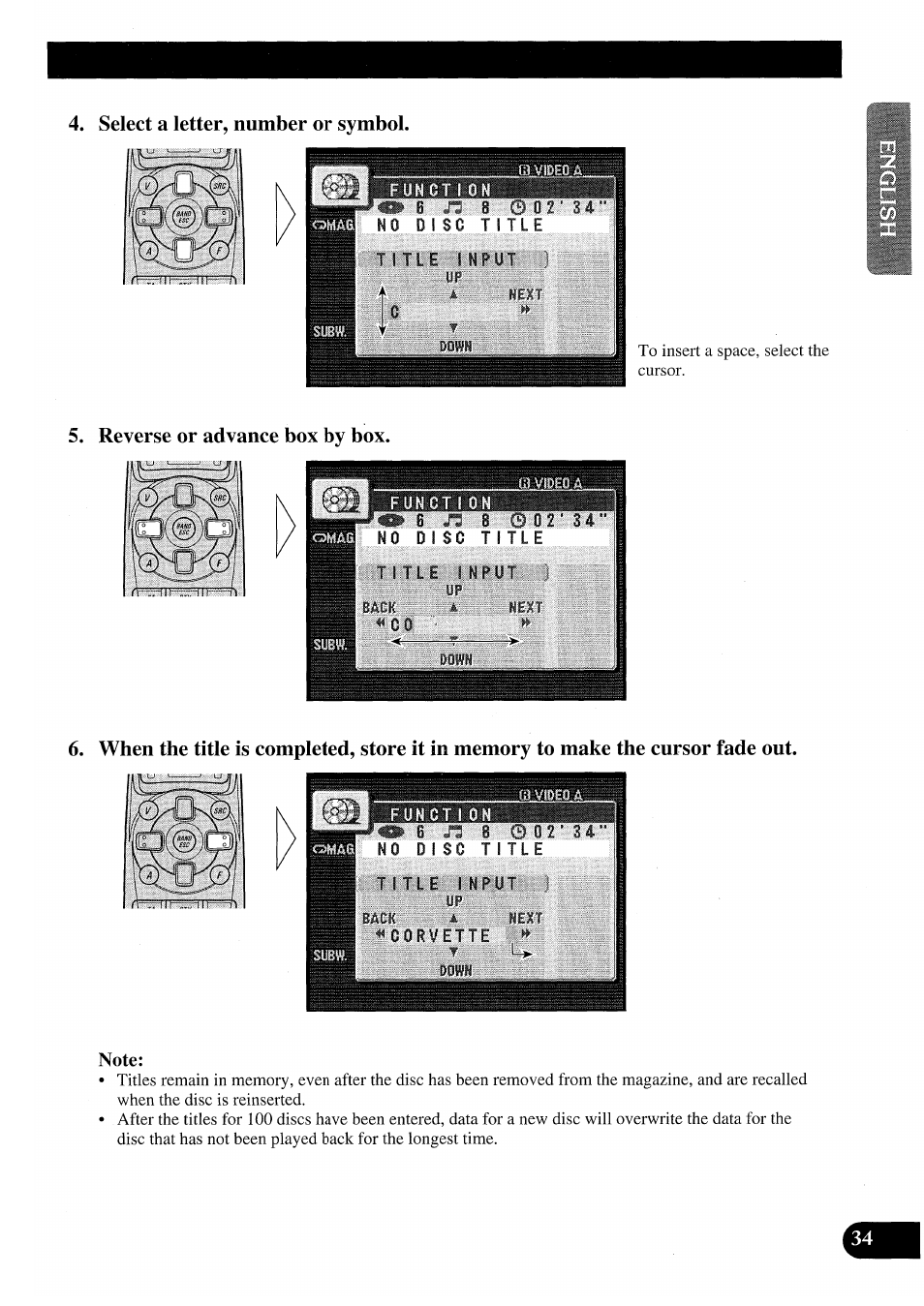 Select a letter, number or symbol, Reverse or advance box by box | Pioneer AVM-P7000R User Manual | Page 35 / 124