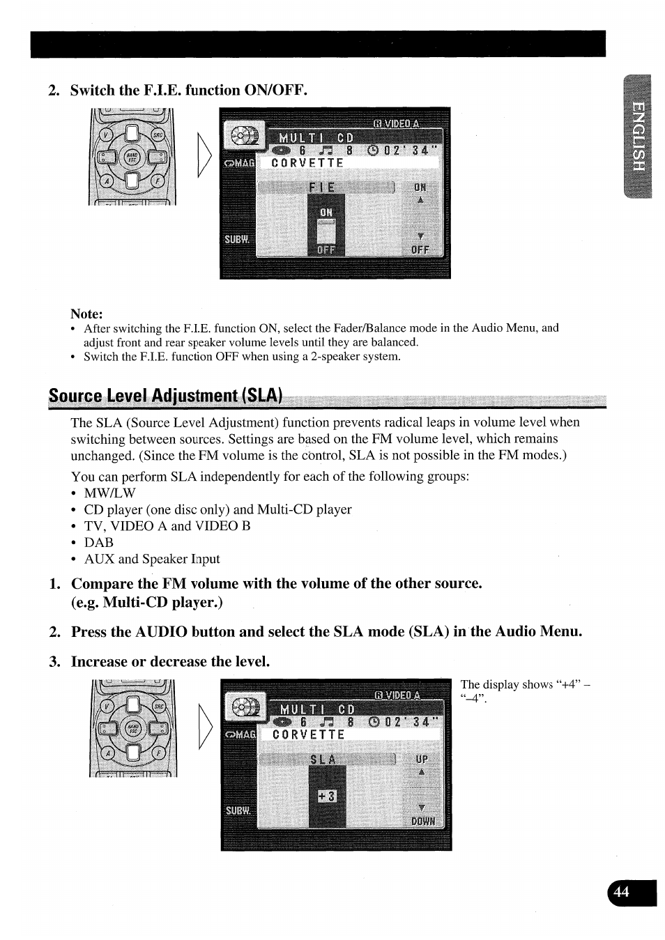 Source level adjustment (sla), E.g. multi-cd player.), Increase or decrease the level | Pioneer AVM-P7000R User Manual | Page 45 / 124