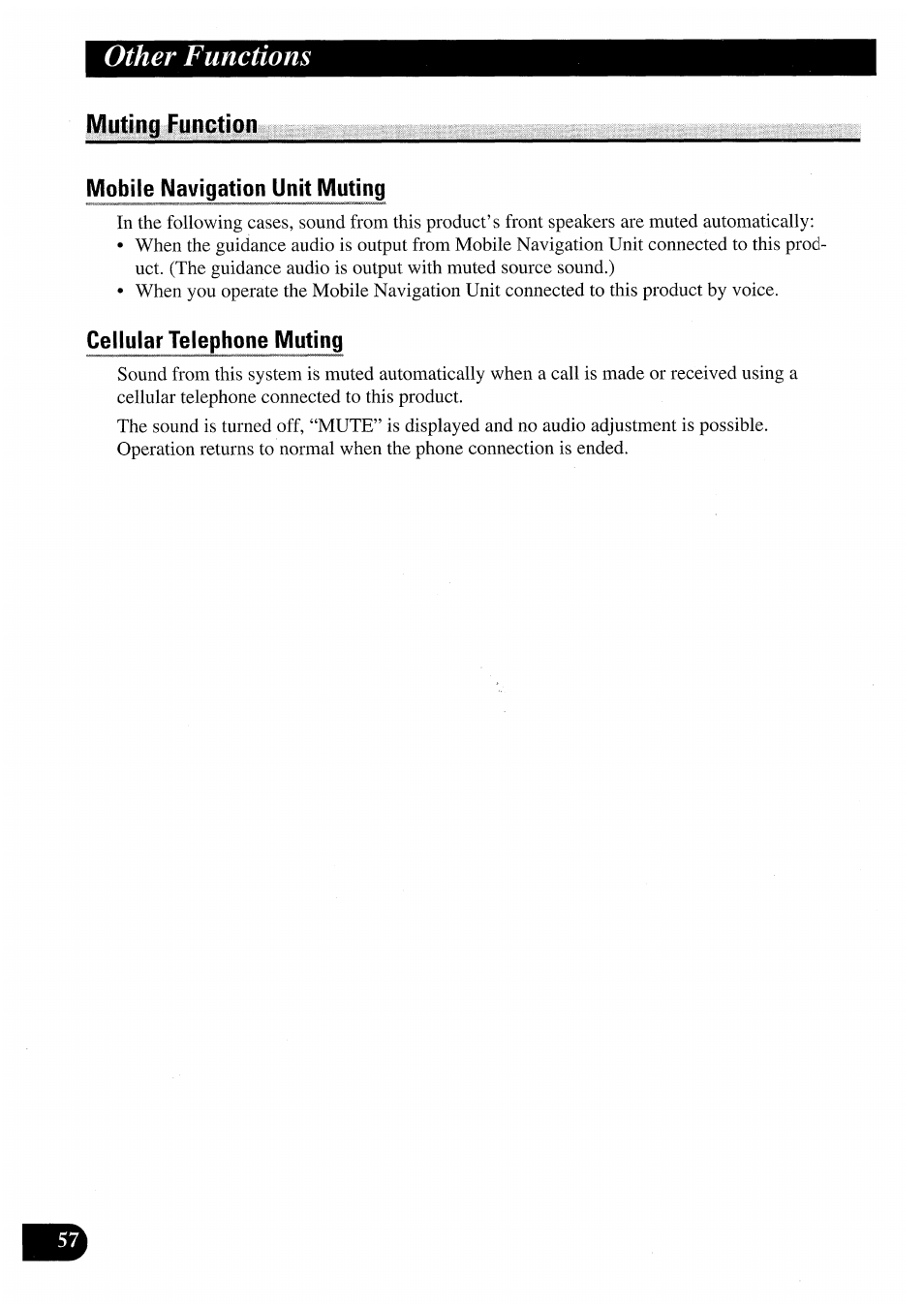 Muting function, Mobile navigation unit muting, Cellular telephone muting | Other functions | Pioneer AVM-P7000R User Manual | Page 58 / 124