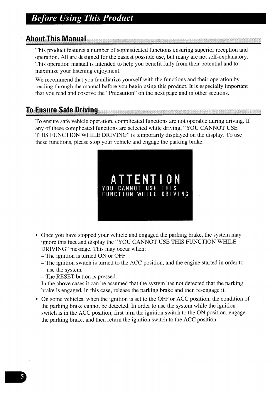 Before using this product, About this manual, To ensure safe driving | About this manual to ensure safe driving | Pioneer AVM-P7000R User Manual | Page 6 / 124