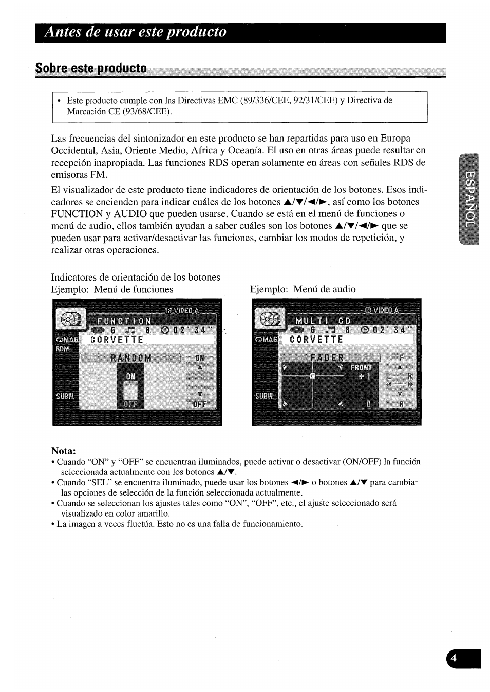 Sobre este producto, Antes de usar este producto, Nota | Pioneer AVM-P7000R User Manual | Page 65 / 124