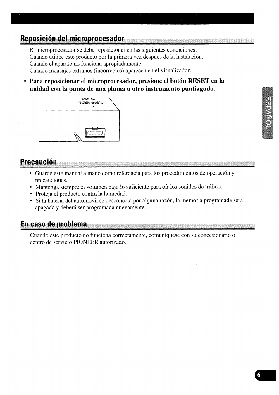 Precaución, En caso de problema | Pioneer AVM-P7000R User Manual | Page 67 / 124
