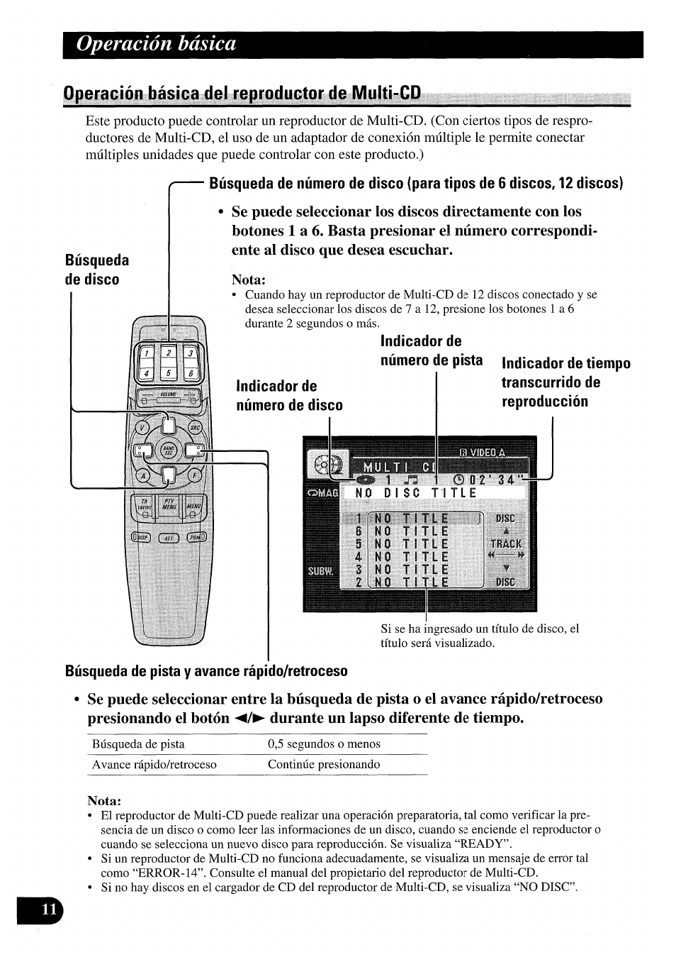 Operación básica del reproductor de multi-cd, Operación básica, Nota | Pioneer AVM-P7000R User Manual | Page 72 / 124
