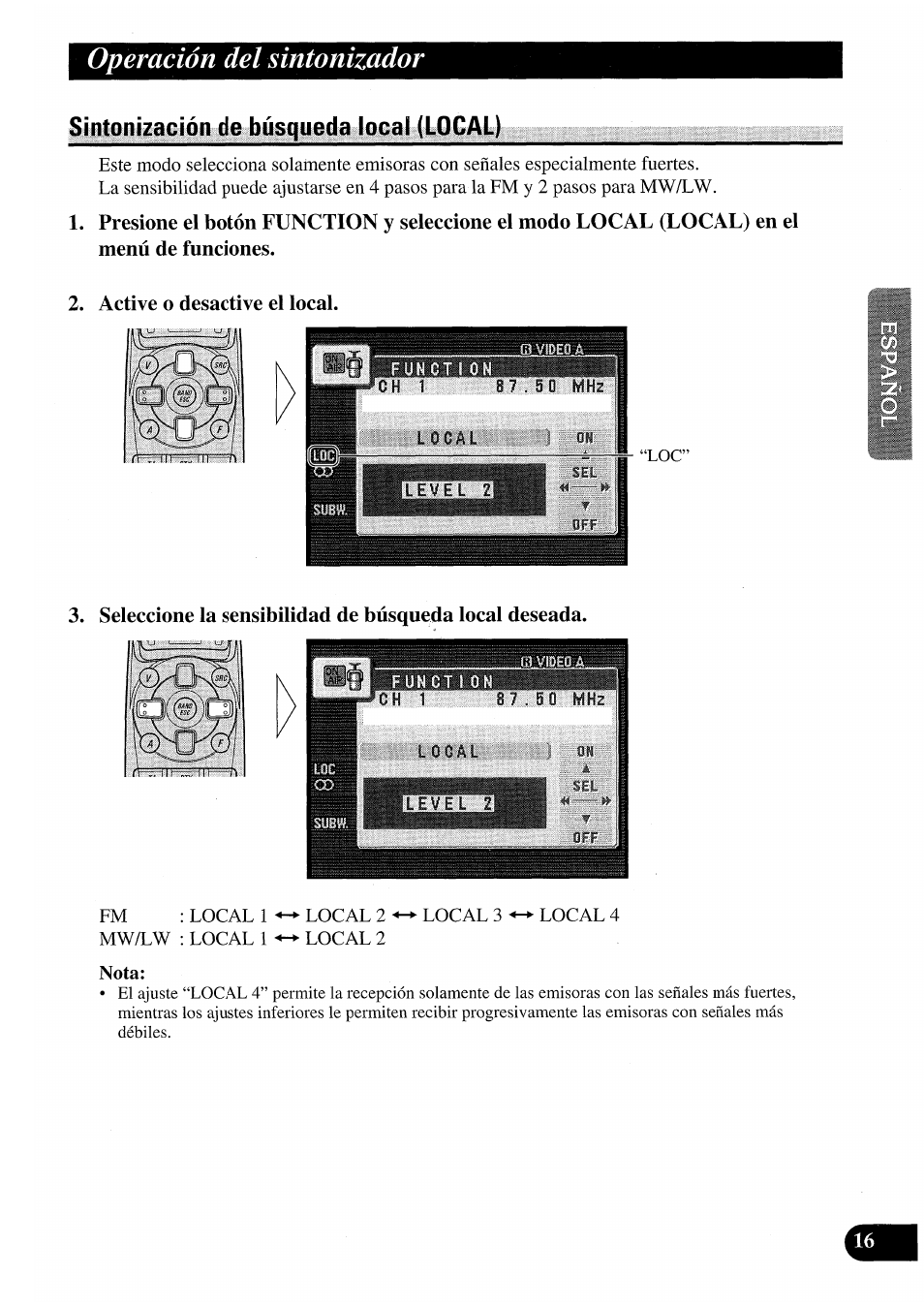 Sintonización de búsqueda local (local), Active o desactive el local, Operación del sintonizador | Pioneer AVM-P7000R User Manual | Page 77 / 124
