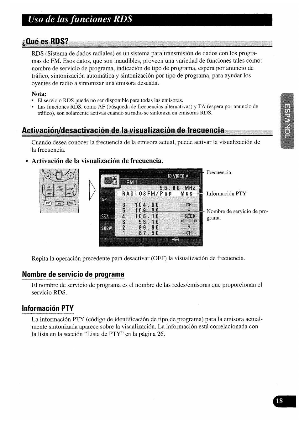 Qué es rds, Activación de la visualización de frecuencia, Nombre de servicio de programa | Información pty, Uso de las funciones rds | Pioneer AVM-P7000R User Manual | Page 79 / 124