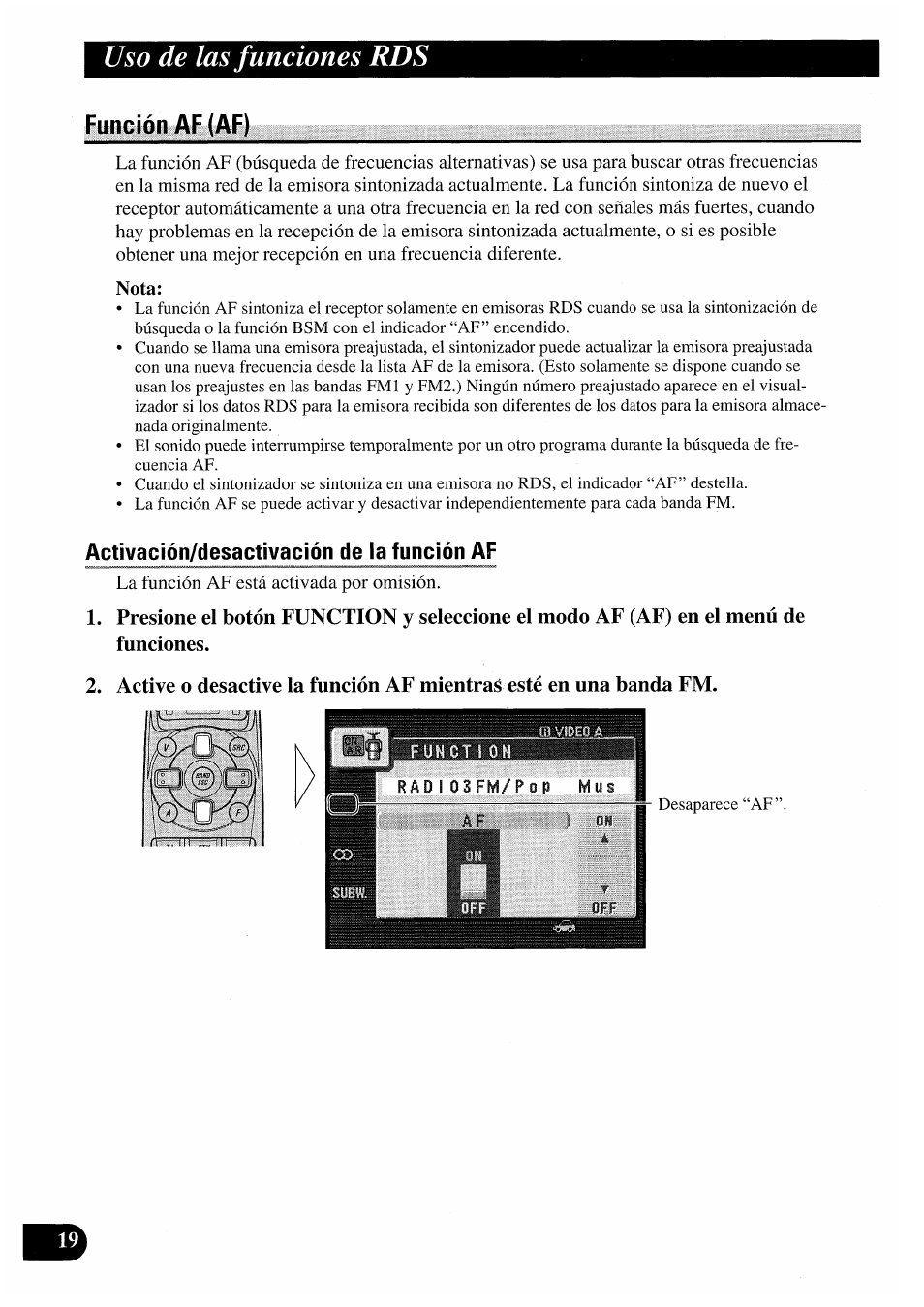Función af (af), Activación/desactivación de la función af, Uso de las funciones rds | Pioneer AVM-P7000R User Manual | Page 80 / 124