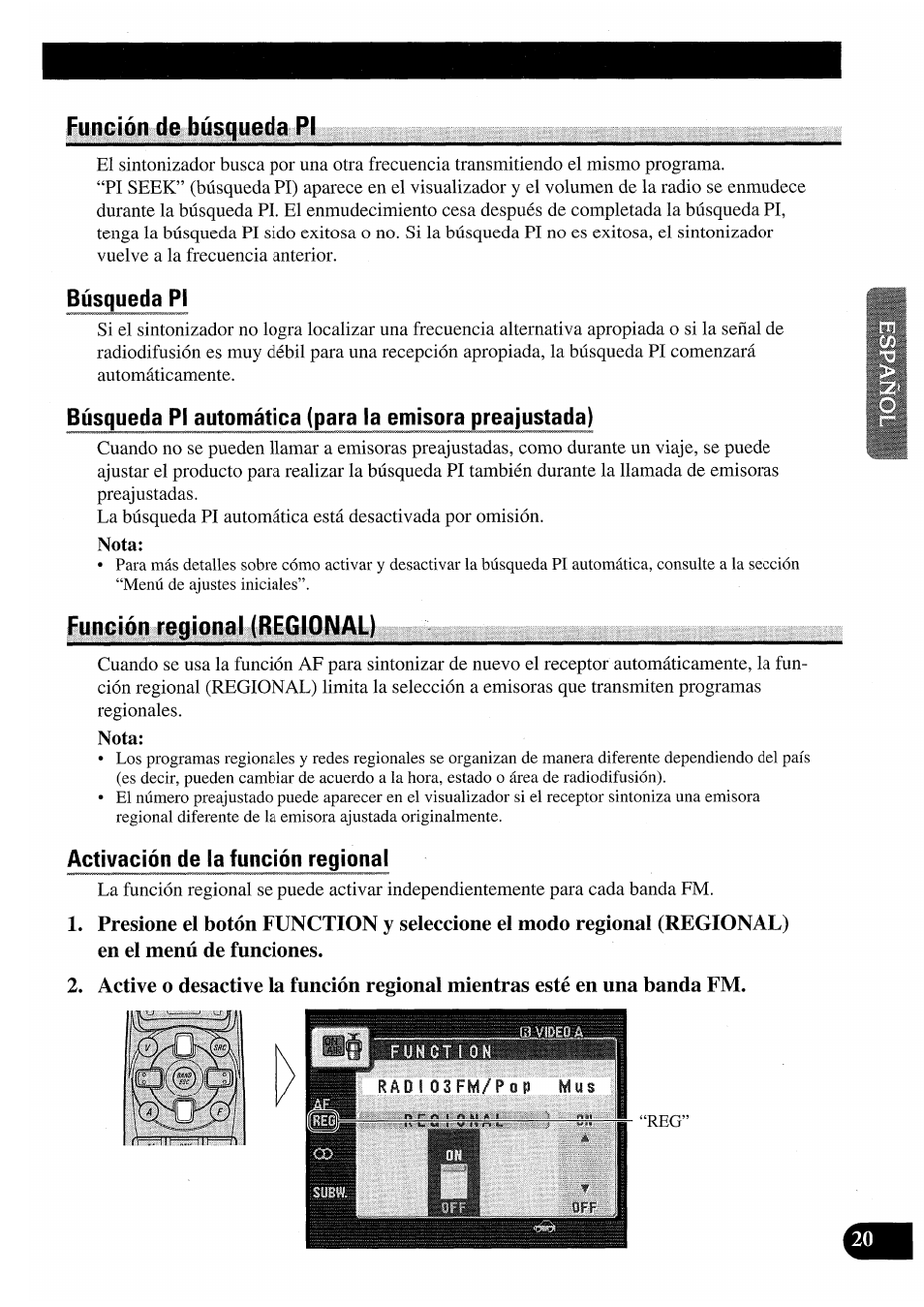 Búsqueda pi, Función regional (regional), Activación de la función regional | Pioneer AVM-P7000R User Manual | Page 81 / 124