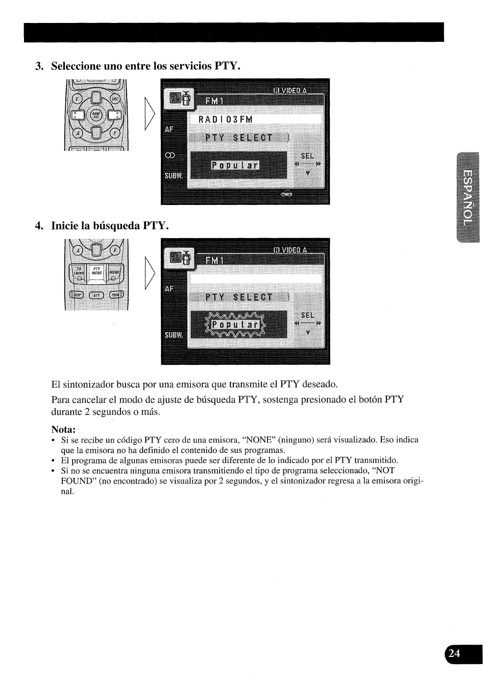 Seleccione uno entre los servicios pty, Inicie la búsqueda pty, Nota | Pioneer AVM-P7000R User Manual | Page 85 / 124