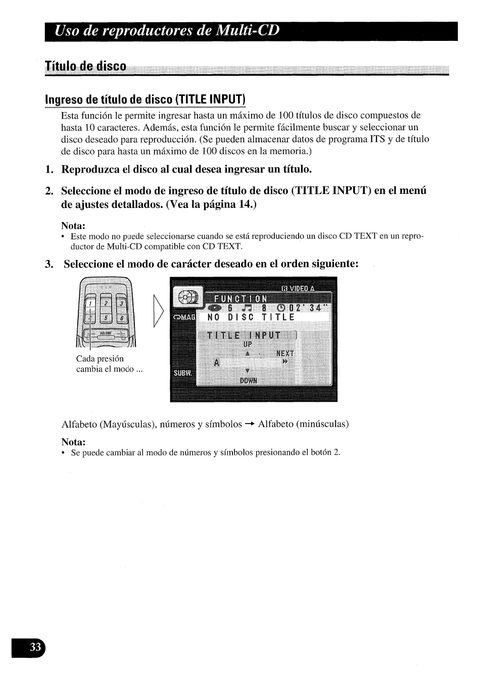 Título de disco, Ingreso de título de disco (title input), Uso de reproductores de multi-cd | Pioneer AVM-P7000R User Manual | Page 94 / 124