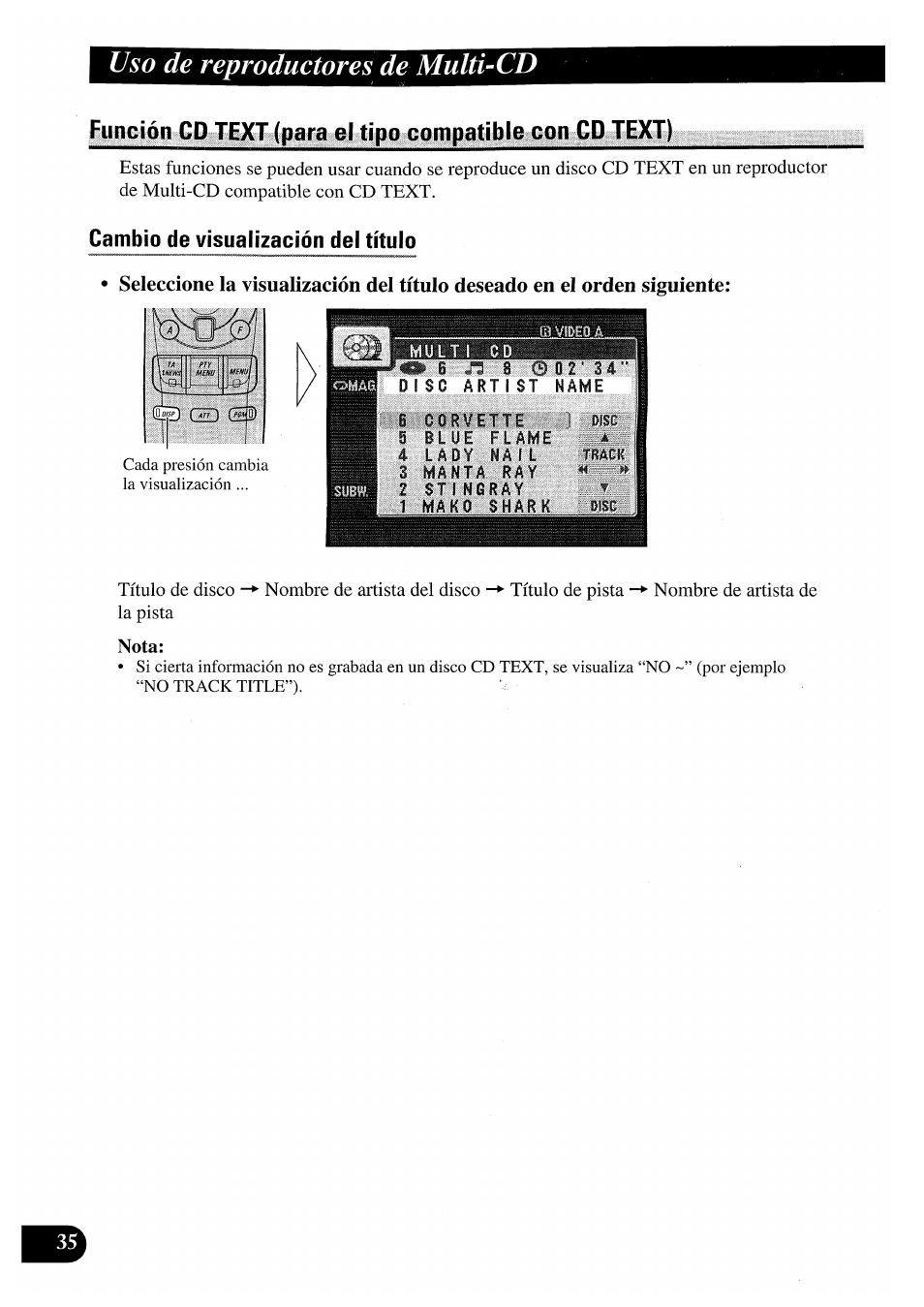 Cambio de visualización del título, Uso de reproductores de multucd | Pioneer AVM-P7000R User Manual | Page 96 / 124