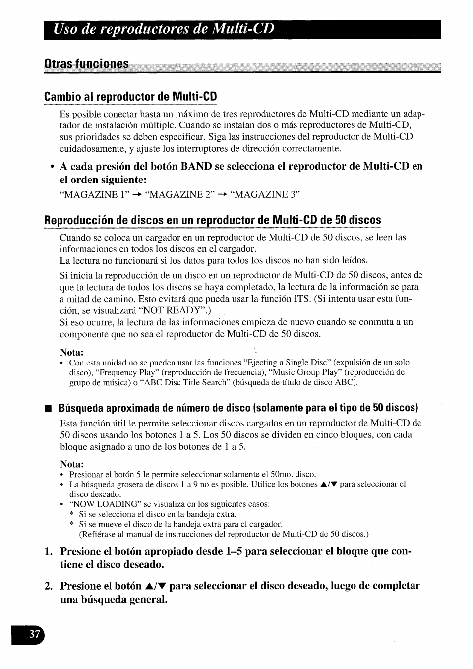 Otras funciones, Cambio al reproductor de multi-cd, Uso de reproductores de multi-cd | Pioneer AVM-P7000R User Manual | Page 98 / 124