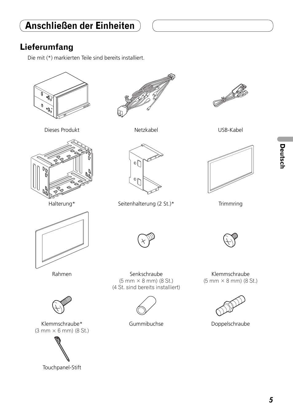 Lieferumfang, Anschließen der einheiten | Pioneer AVH-P4100DVD User Manual | Page 33 / 86