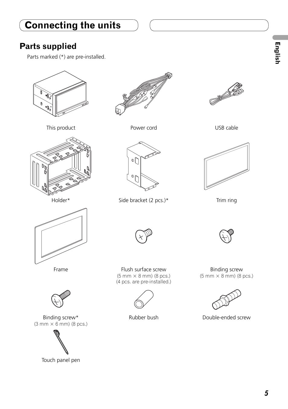 Parts supplied, Connecting the units | Pioneer AVH-P4100DVD User Manual | Page 5 / 86