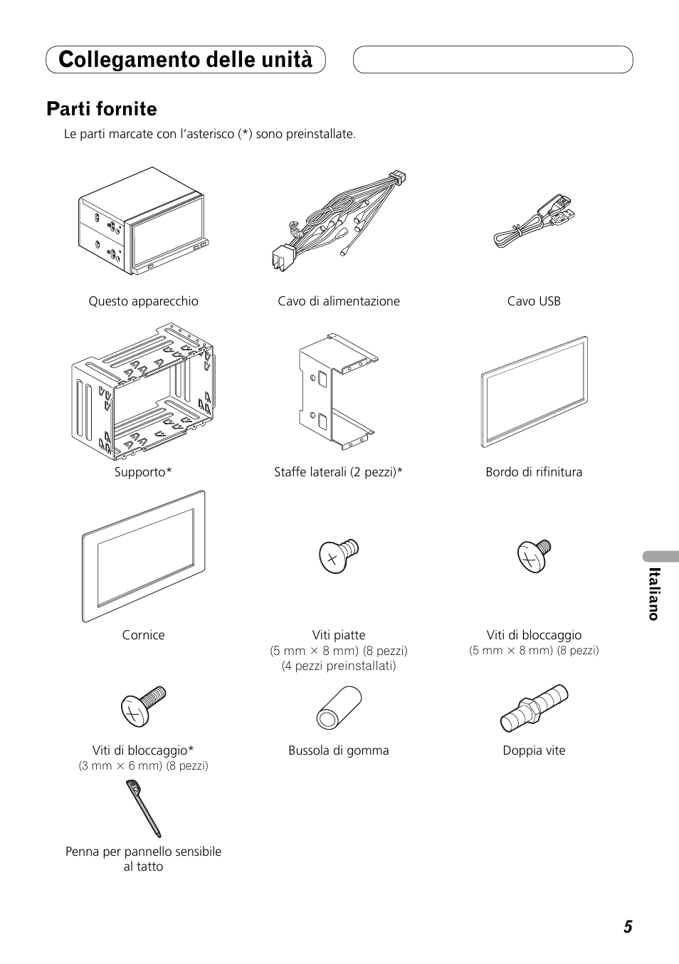 Parti fornite, Collegamento delle unità | Pioneer AVH-P4100DVD User Manual | Page 61 / 86