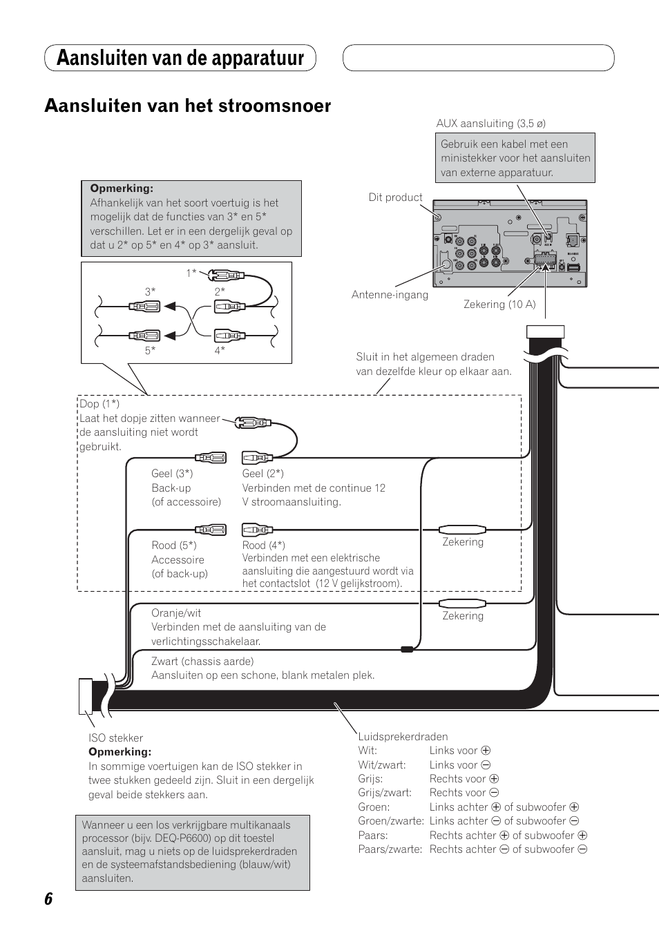 Aansluiten van het stroomsnoer, Aansluiten van de apparatuur | Pioneer AVH-P4100DVD User Manual | Page 76 / 86