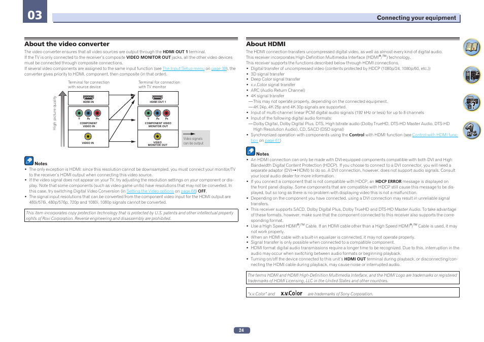 About the video converter about hdmi | Pioneer SC-2023-S User Manual | Page 24 / 121