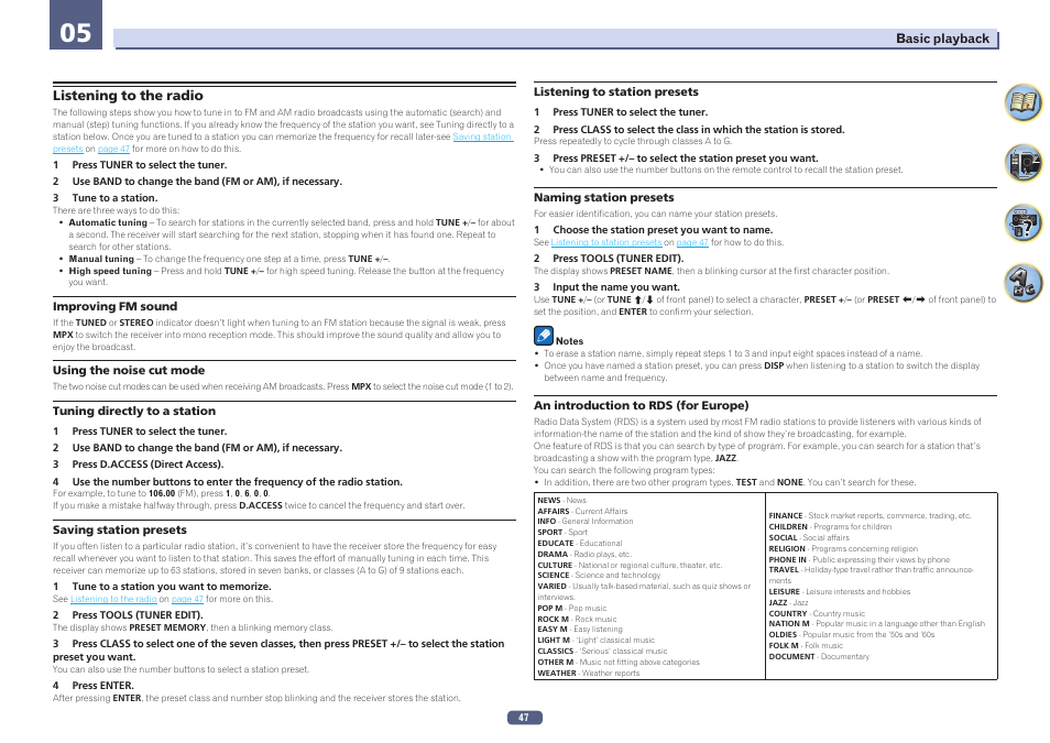 Listening to the radio | Pioneer SC-2023-S User Manual | Page 47 / 121