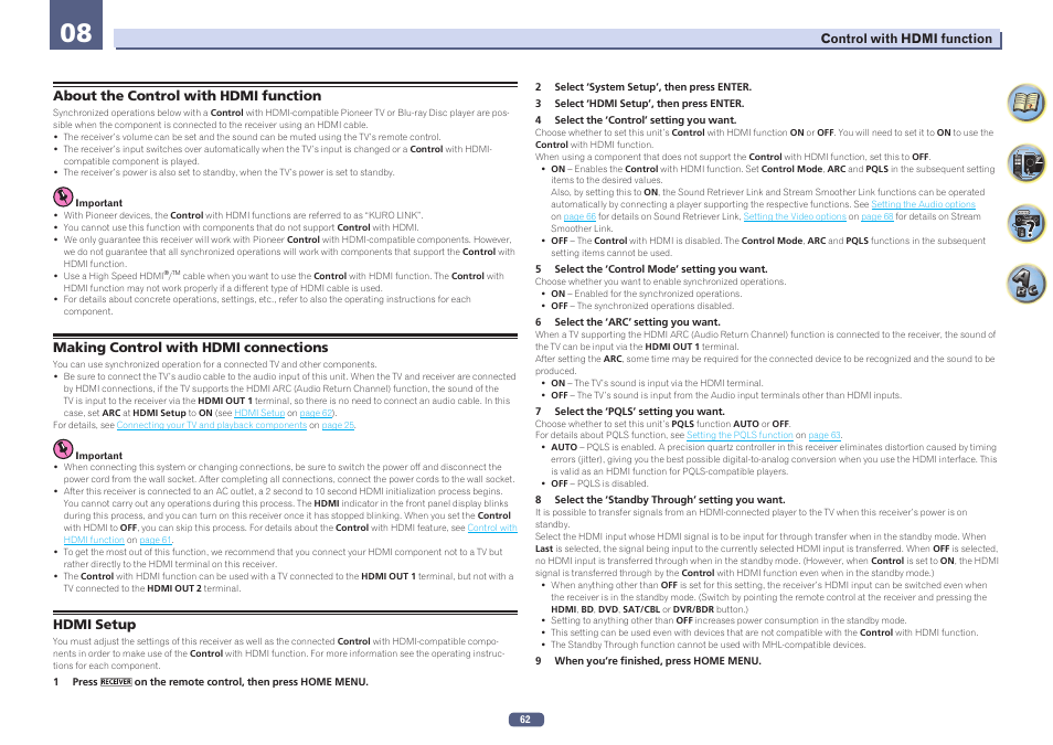 08 control with hdmi function | Pioneer SC-2023-S User Manual | Page 62 / 121