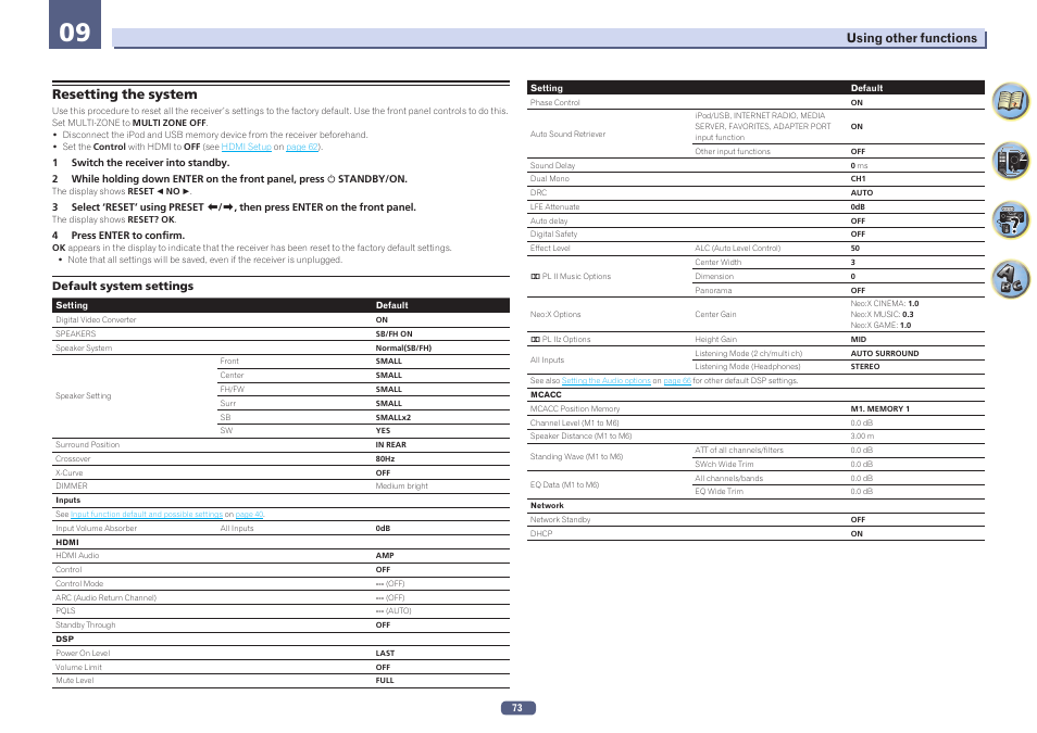 Resetting the system | Pioneer SC-2023-S User Manual | Page 73 / 121