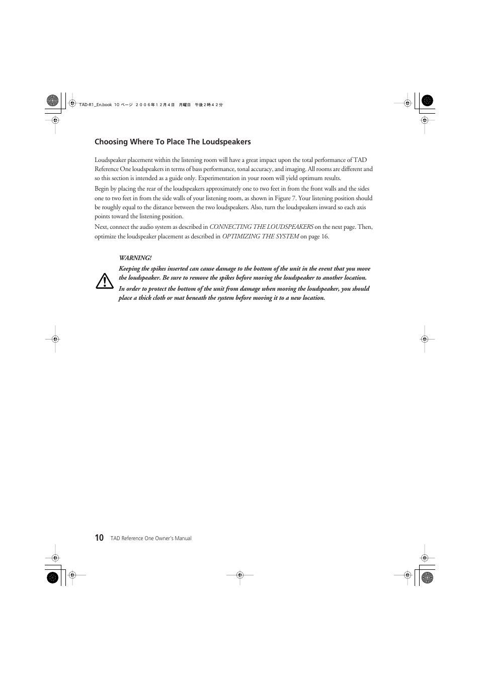 Choosing where to place the loudspeakers | Pioneer TAD-R1 User Manual | Page 10 / 20