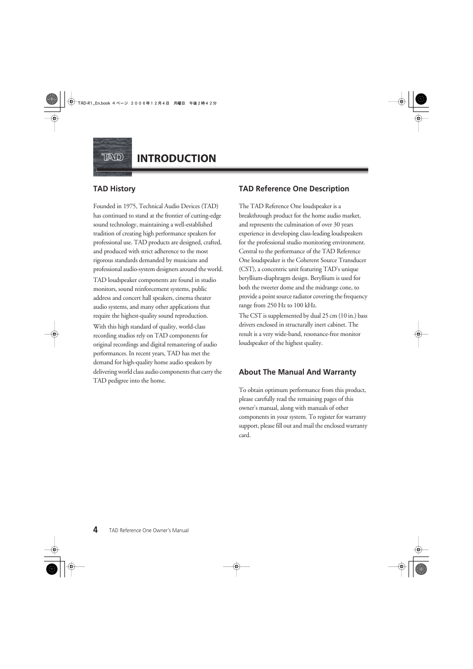 Introduction | Pioneer TAD-R1 User Manual | Page 4 / 20