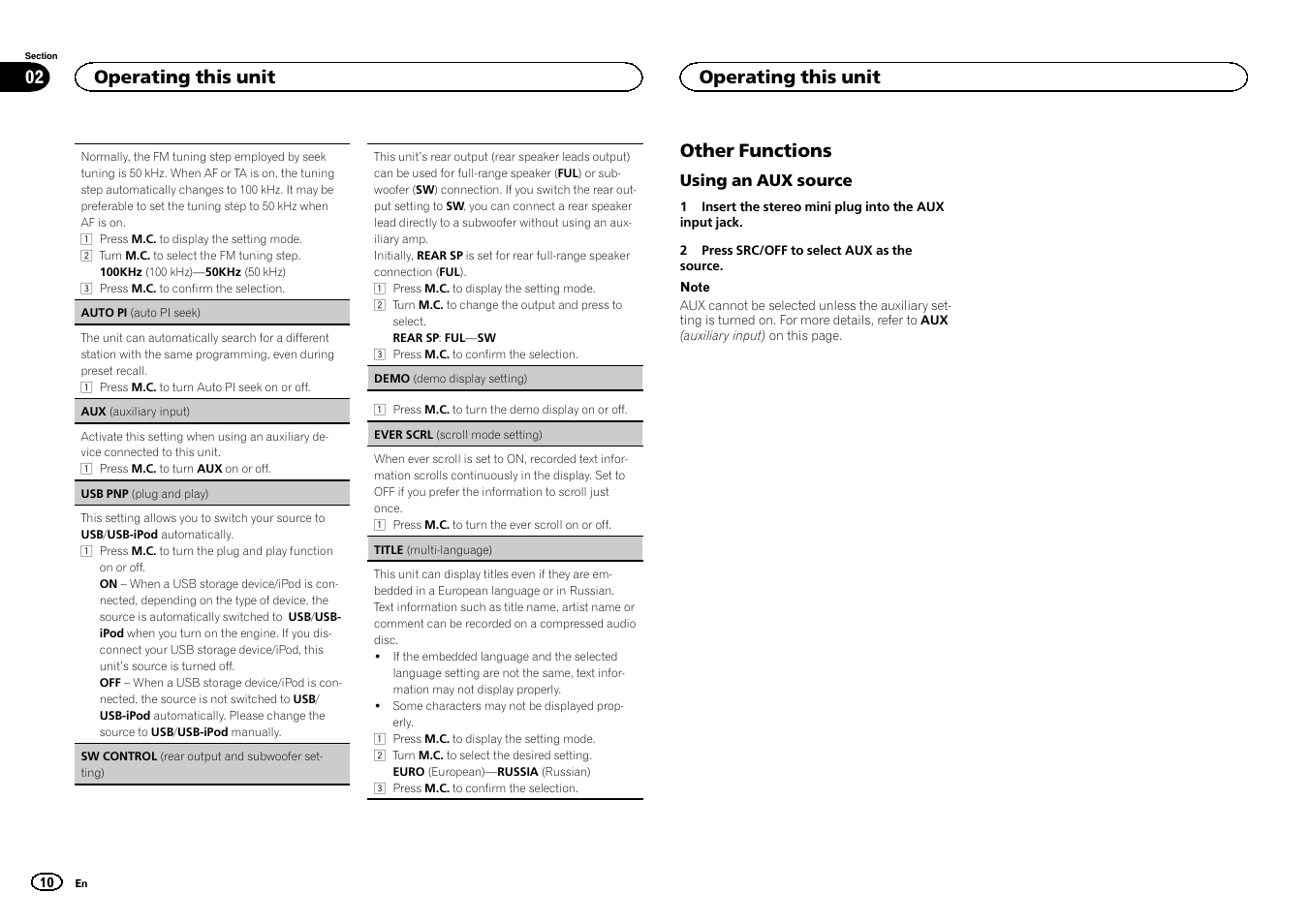 Other functions, Operating this unit 02, Operating this unit | Pioneer DEH-6300SD User Manual | Page 10 / 136