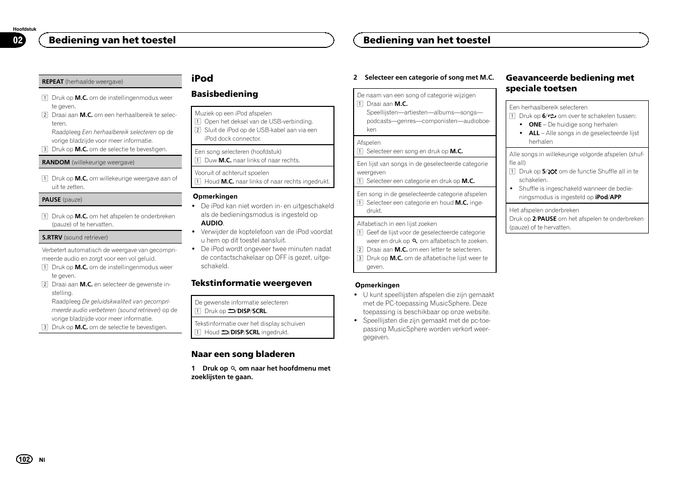 Ipod, Bediening van het toestel 02, Bediening van het toestel | Pioneer DEH-6300SD User Manual | Page 102 / 136