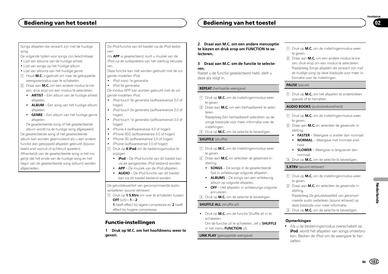 Bediening van het toestel 02, Bediening van het toestel | Pioneer DEH-6300SD User Manual | Page 103 / 136