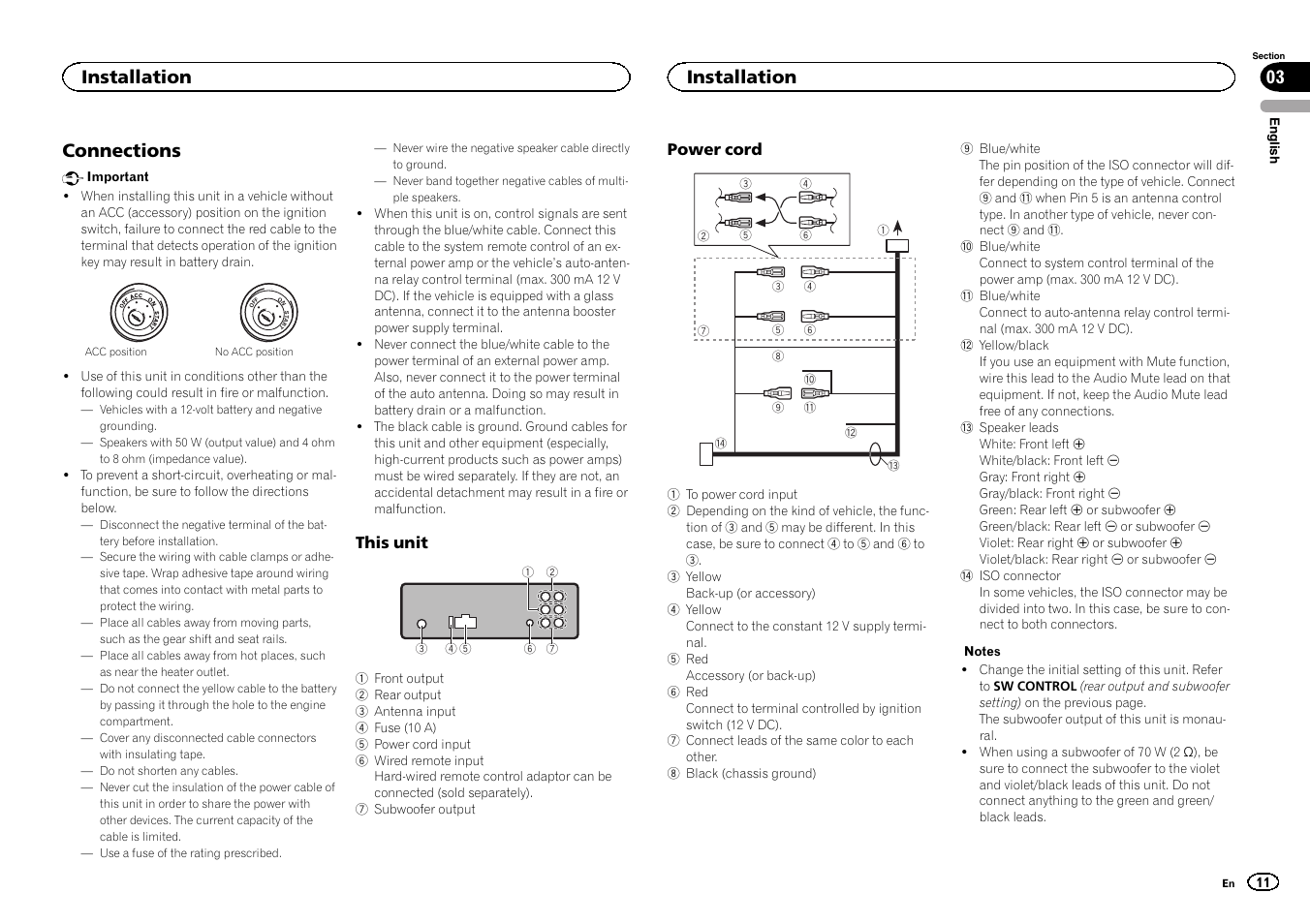 Installation connections, Connections, Installation 03 | Installation | Pioneer DEH-6300SD User Manual | Page 11 / 136