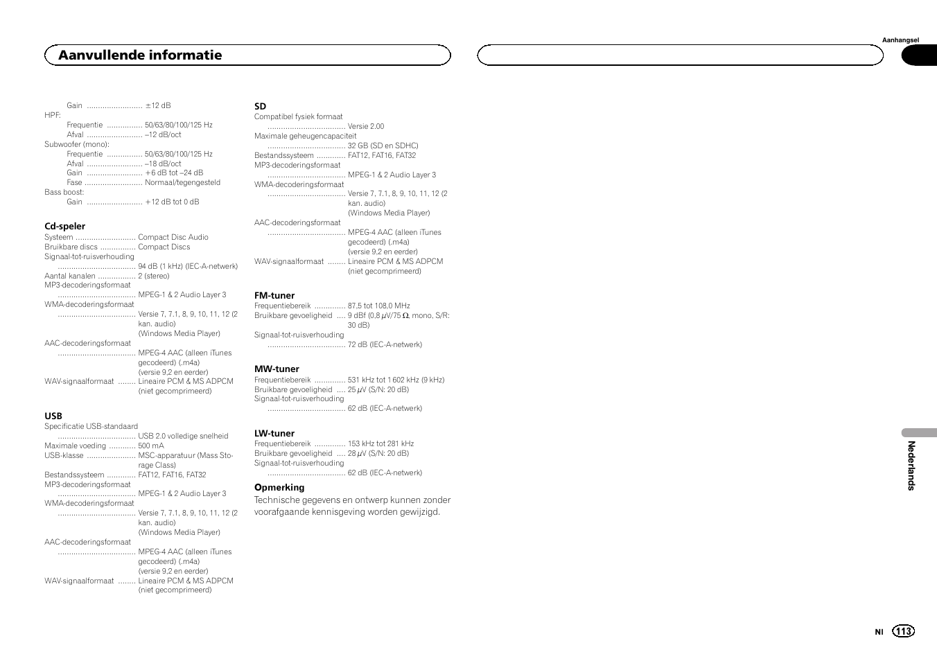 Aanvullende informatie | Pioneer DEH-6300SD User Manual | Page 113 / 136