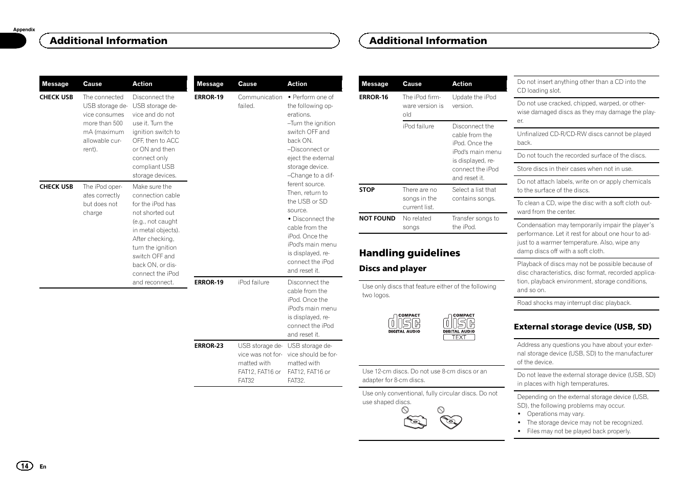 Handling guidelines, Additional information | Pioneer DEH-6300SD User Manual | Page 14 / 136