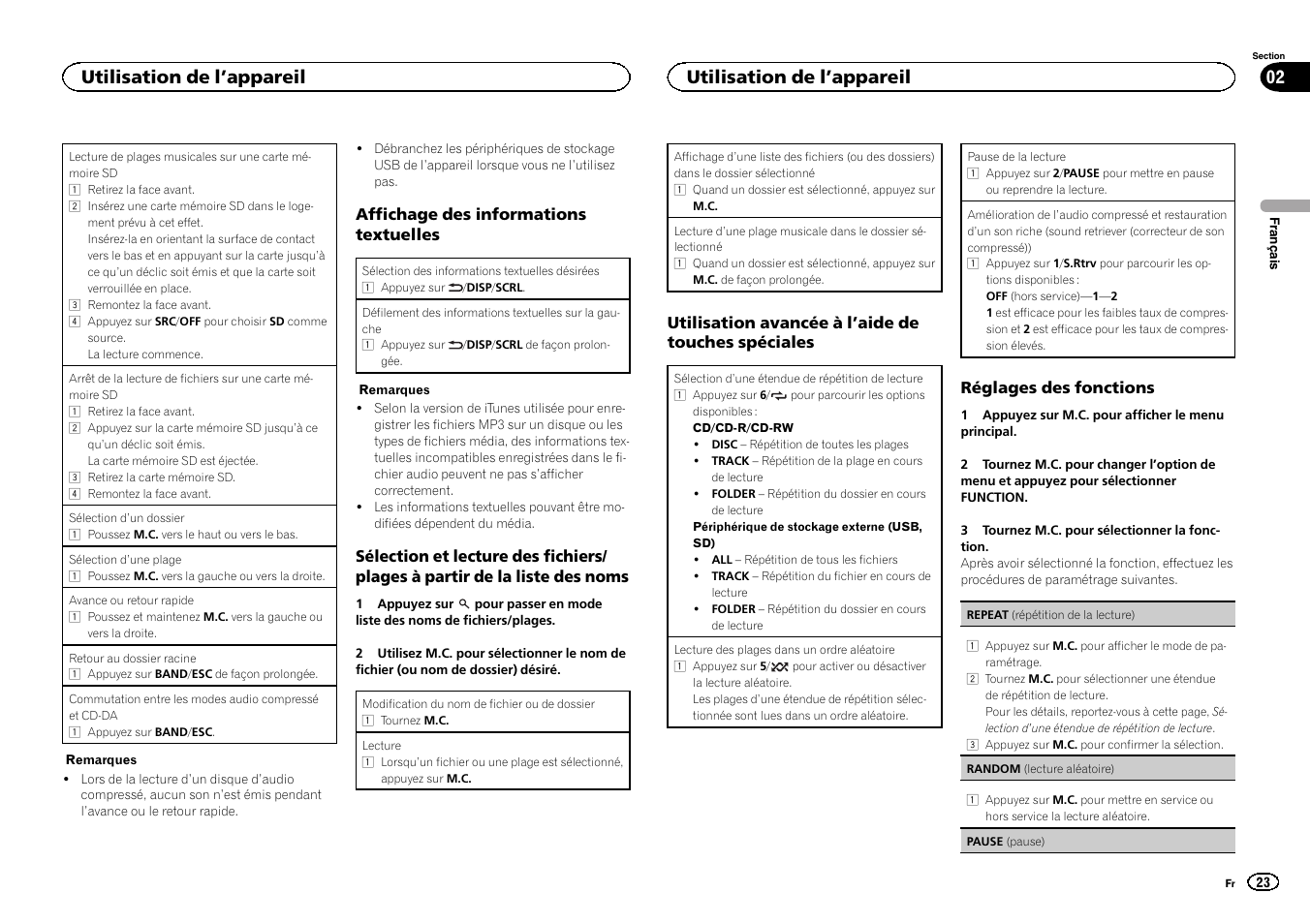 Utilisation de l ’appareil 02, Utilisation de l ’appareil | Pioneer DEH-6300SD User Manual | Page 23 / 136