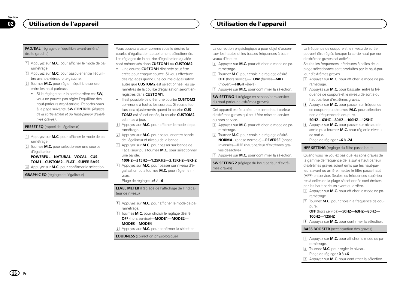 Utilisation de l ’appareil 02, Utilisation de l ’appareil | Pioneer DEH-6300SD User Manual | Page 26 / 136