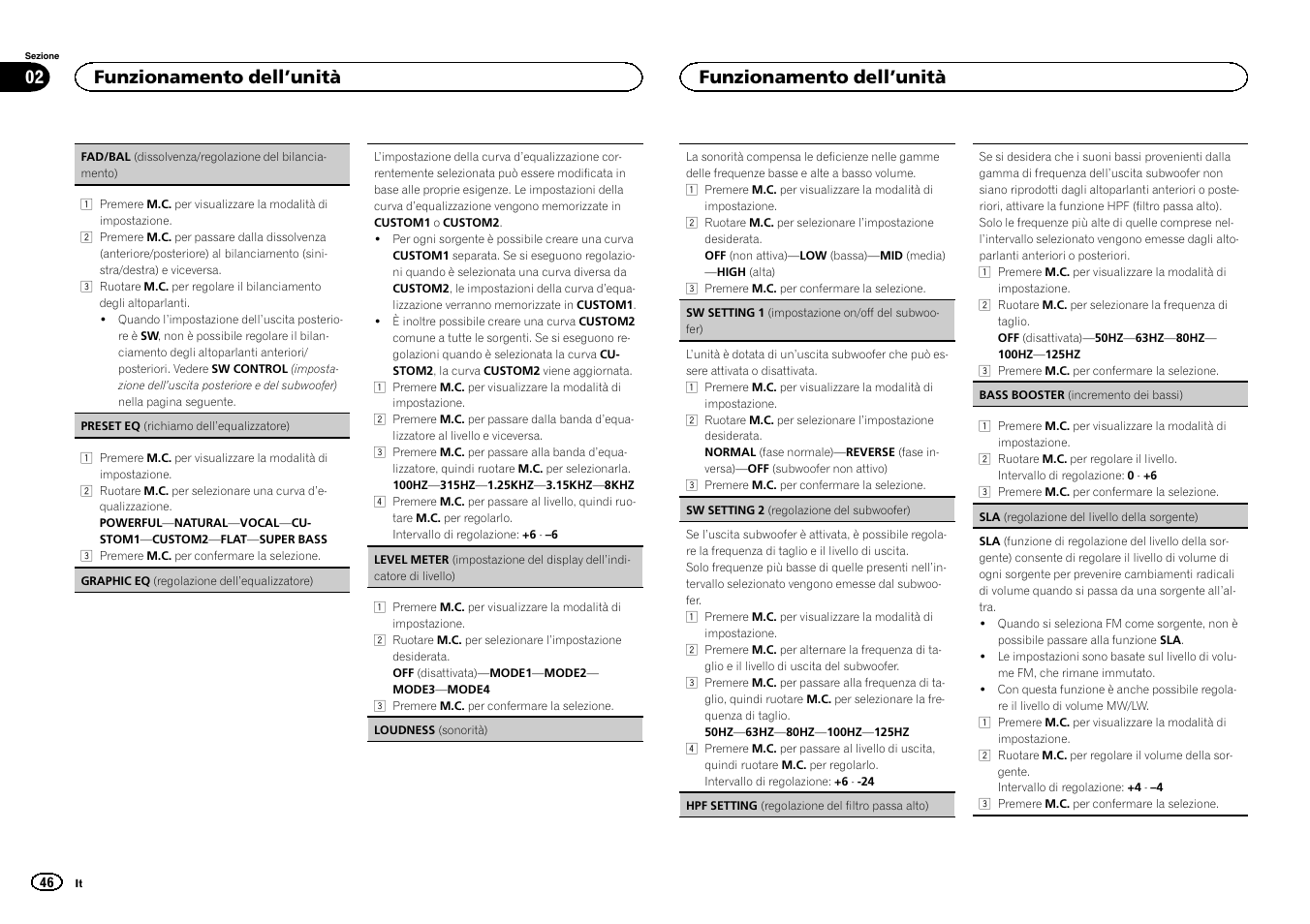 Funzionamento dell ’unità 02, Funzionamento dell ’unità | Pioneer DEH-6300SD User Manual | Page 46 / 136
