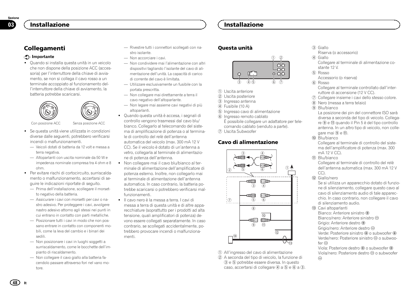 Installazione collegamenti, Collegamenti, Installazione 03 | Installazione | Pioneer DEH-6300SD User Manual | Page 48 / 136